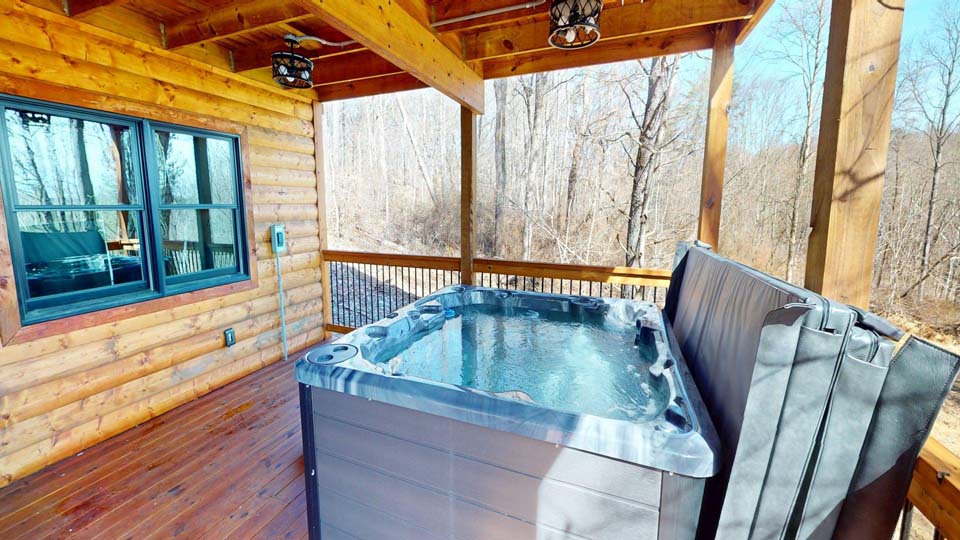 willifeesp-mar26-27 View from the hot tub showing the serene, wooded backyard of the cabin.